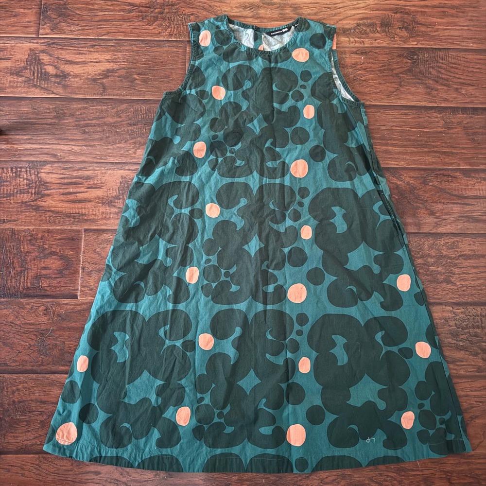 Marimekko x Uniqlo Women L Green Polka Dot Abstract A-Line Sleeveless Midi Dress